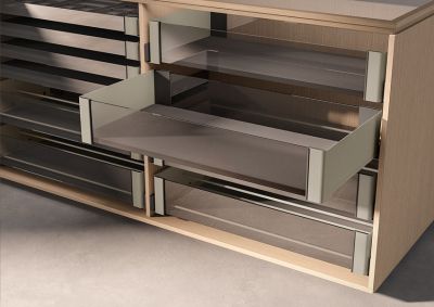 КОМПЛЕКТ Полка внутренняя выдвижная со стеклом 320 мм Конеро H 168 W 434-494 мм, шампань Kessebohmer | официальный магазин